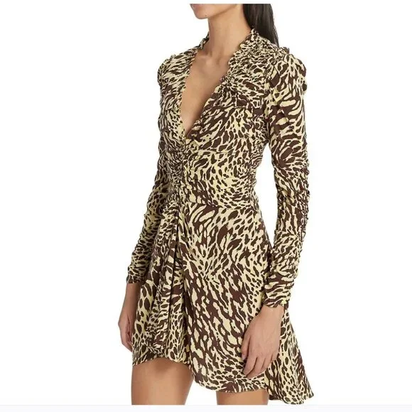 A.L.C. Marcie SILK Mini Dress NWT Golden Haze Chocolate Brown Leopard Brand New - Picture 1 of 14